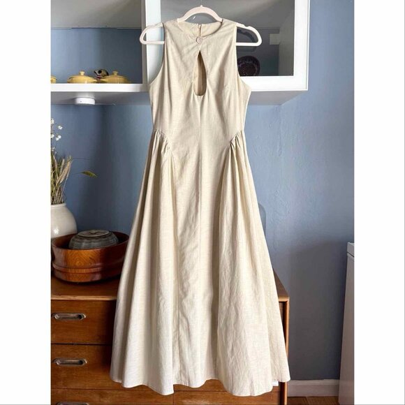 Commense Cotton & Linen Pleated Cutout Long Maxi Dress Cream - Picture 2 of 9